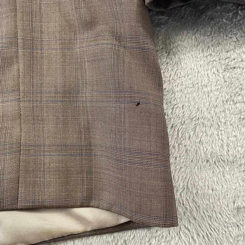 Hart Schaffner Marx Suit Mens 43R Brown Glen Plaid 2-Button Pleated Cuffed USA